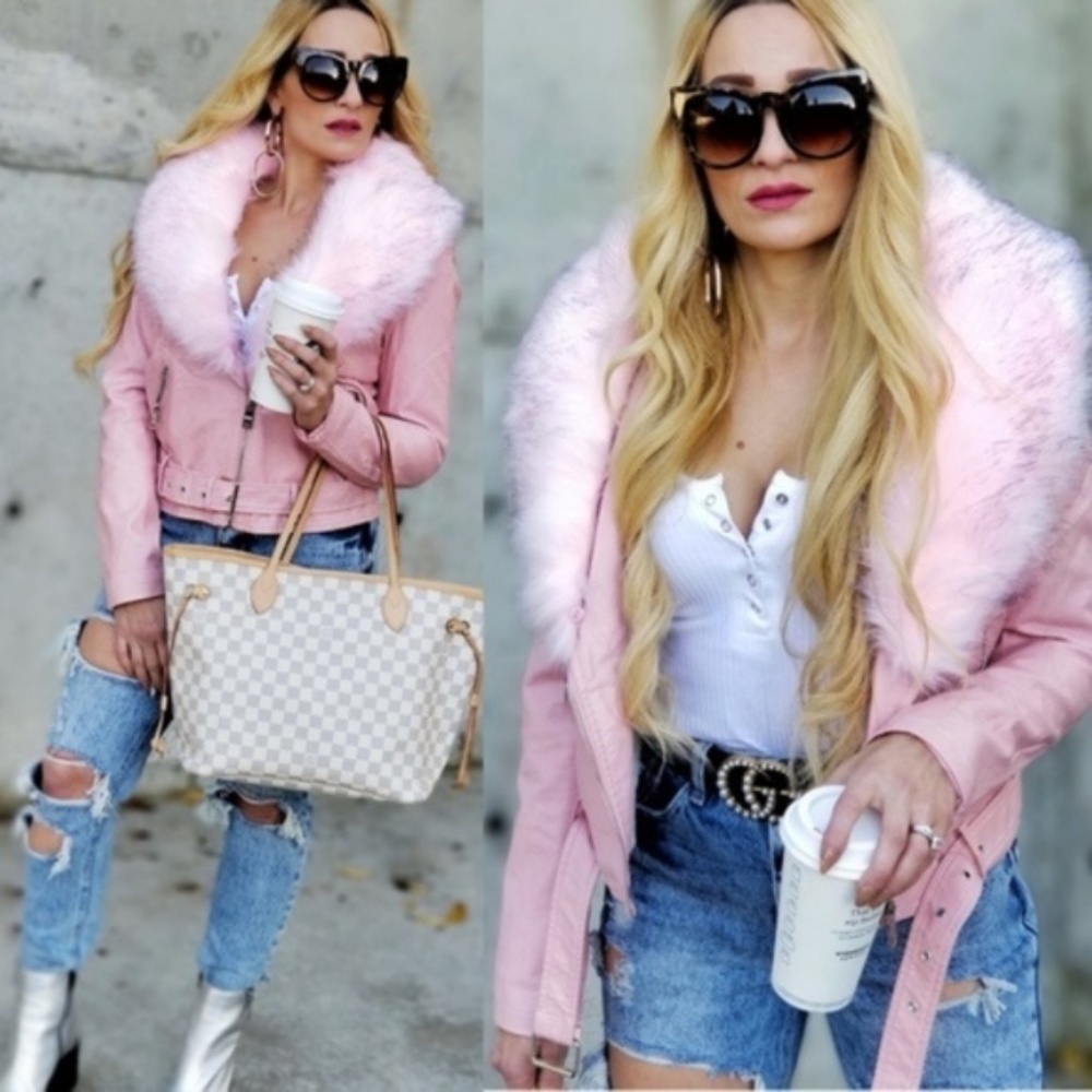 ❤ SOLD OUT - Pink Faux Fur/Vegan Leather Coat - Picture 1 of 4